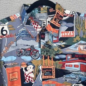 VTG High Seas‎ Shirt Mens XXL Gray Route 66 Retro Road Trip Button Camp Hot Rod